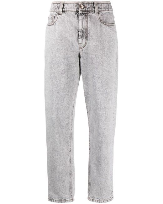 Brunello Cucinelli Gray Logo Patch Tapered Leg Jeans