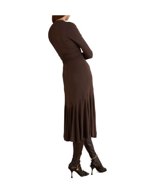 Michael Kors Brown Pleated Stretch-Jersey Midi Dress
