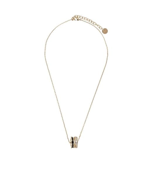 Ferragamo White Ferragamo Ring Pendant Embellished Necklace