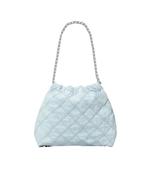Tory Burch Blue Fleming Soft Denim Hobo Bag