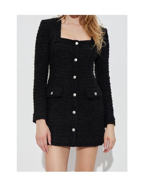 M I S B H V Black Button-Up Tweed Dress
