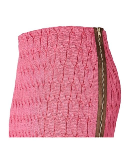 Fendi Pink Cable-Knit Side-Zipped Midi Skirt