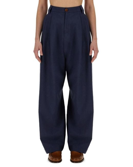 Alysi Blue Pleated Wide-Leg Trousers