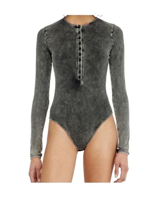 DIESEL Gray Fresya Acid-Wash Button-Front Bodysuit