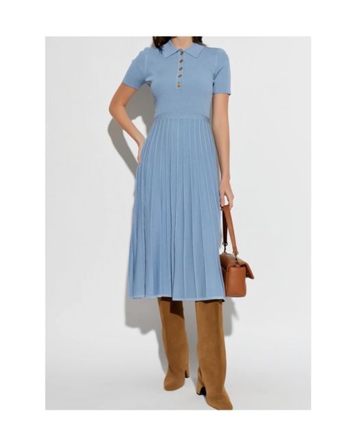 MICHAEL Michael Kors Blue Polo-Collar Ribbed-Knit Midi Dress