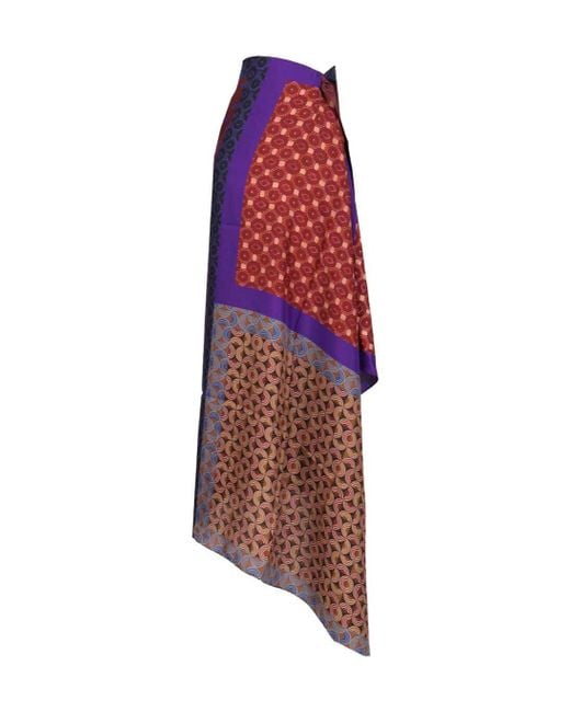 Dries Van Noten Purple Pattern Detailed Scarf Skirt