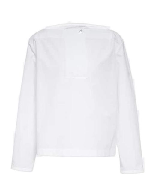 Jil Sander White Cotton Poplin Pleated Top