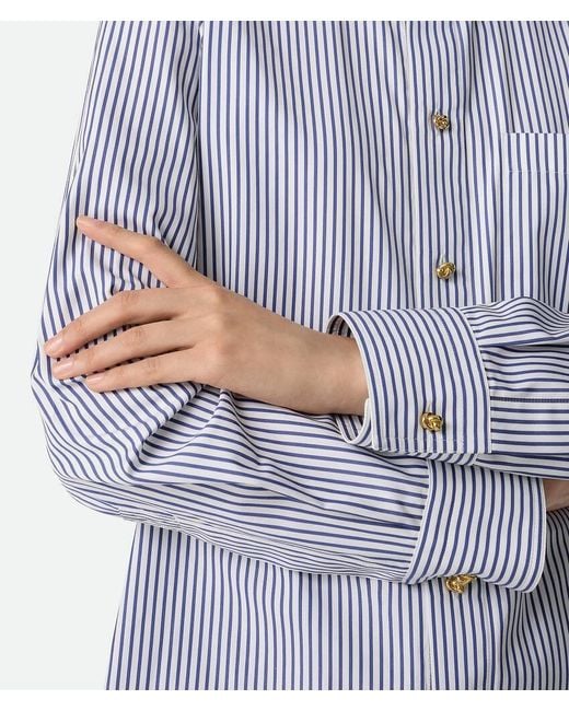 Bottega Veneta Blue Pinstripe Cotton Poplin Shirt