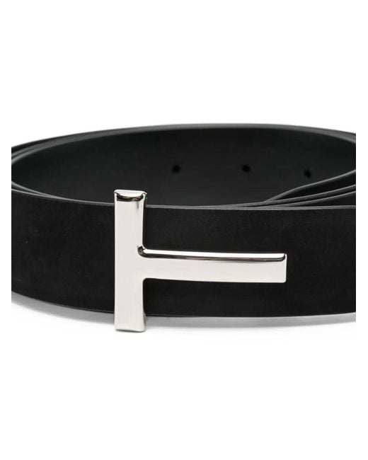 Tom Ford Black T-Buckle Suede Belt for men