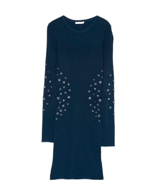 Patrizia Pepe Blue Studded Knitted Dress