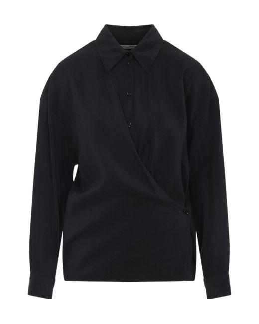 Lemaire Blue Twisted-Detail Polo-Collar Shirt