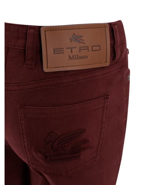 Etro Red Logo Patch Straight-Leg Trousers