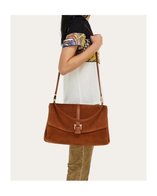 Ferragamo Brown Flap-Over Shoulder Bag
