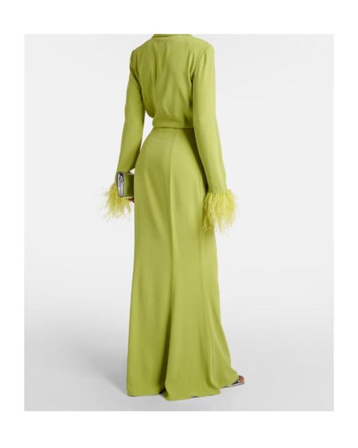 Roland Mouret Green Feather-Trimmed Crepe-Satin Shirt Dress