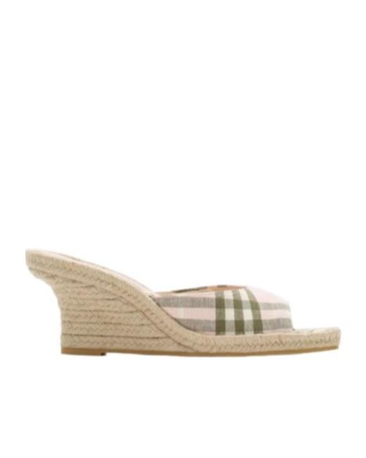 Burberry White Check Mews Espadrille Mules