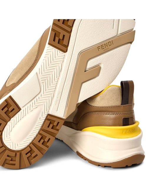 Fendi Natural Color Blocked Low Top Trainers for men