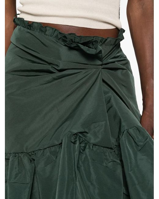 N°21 Green Ruffled-Trim Twisted Midi Skirt