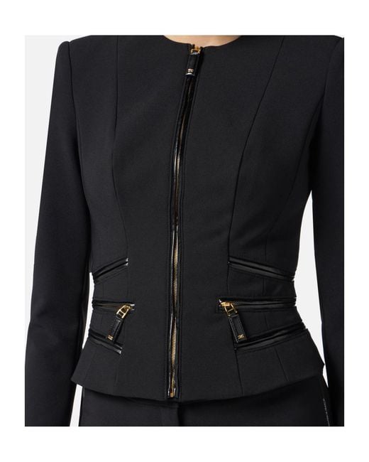 Elisabetta Franchi Blue Zipped Double-Layer Crêpe Jacket