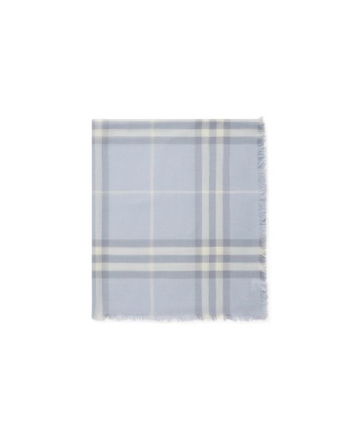 Burberry Blue Wide-Check Frayed-Edge Scarf