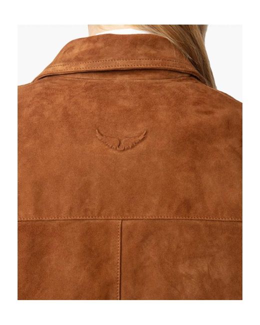 Zadig & Voltaire Brown Lapel Long Sleeve Leather Jacket
