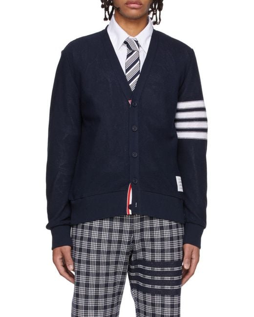 Thom Browne Blue 4-Bar Stripe Cardigan for men
