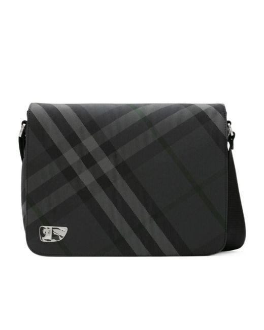 Burberry Black Checked Zipped Messenger Bag for men