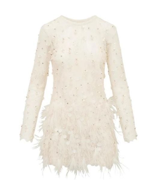 LoveShackFancy White Alouetta Embellished Mini Dress