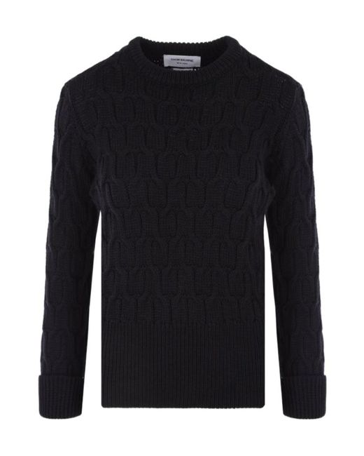Thom Browne Blue Crisscross Cable-Knitted Sweater