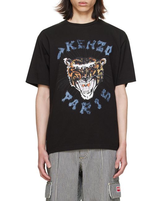 KENZO Black Drawn Tiger Printed T-Shirt for men