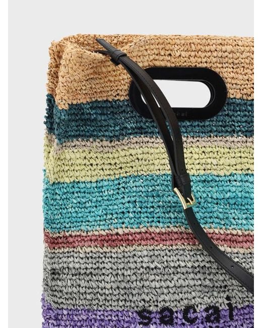 Sacai Blue Logo Embroidered Tote Bag