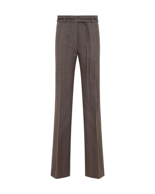 Dries Van Noten Brown Belted Pinstriped Pants