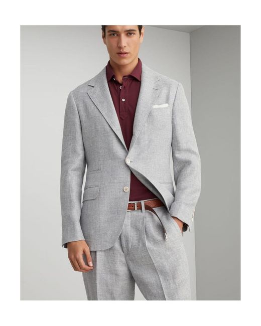 Brunello Cucinelli Gray Single-Breasted Tailored Blazer for men