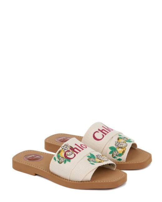 Chloé White Chloé Woody Citrus-Embroidered Flat Sandals