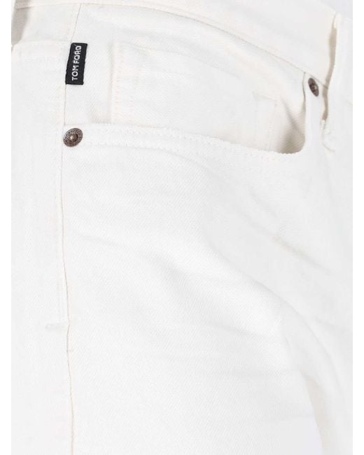 Tom Ford White Logo Patch Ripped-Detailed Jeans for men