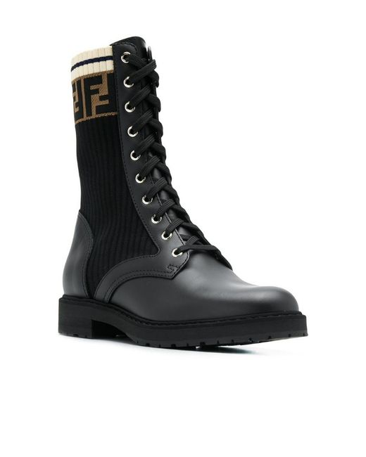 Fendi Black Rockoko Ff Motif Combat Boots