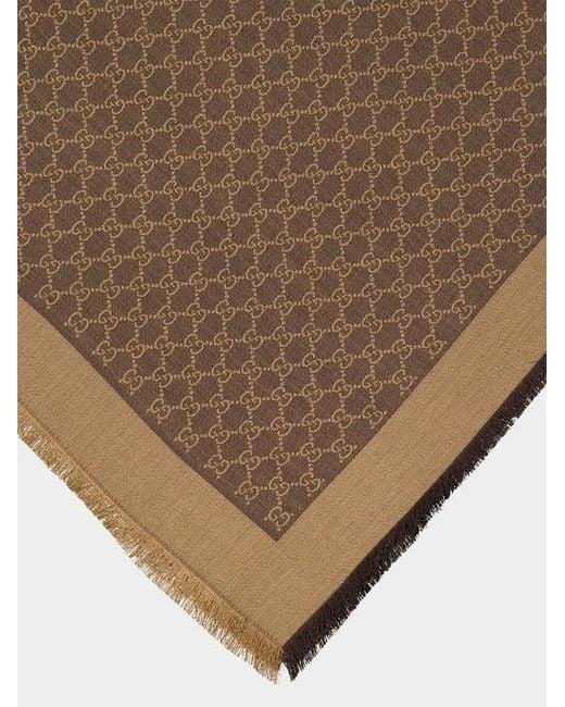Gucci Brown Gg Fringed Shawl
