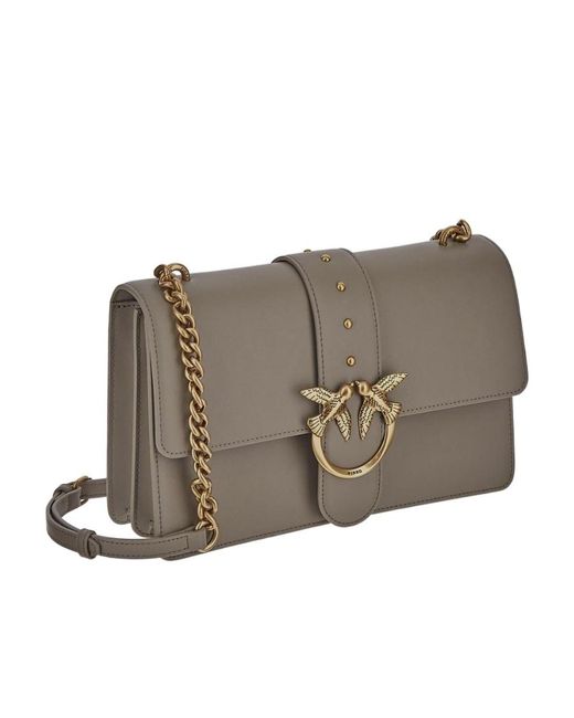 Pinko Gray Love One Classic Logo Plaque Crossbody Bag