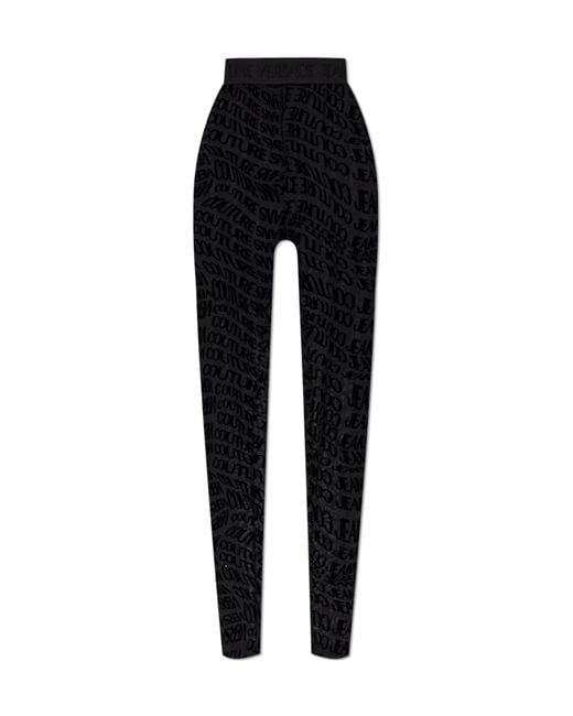 Versace Jeans Black Couture Monogrammed Velvety Finish Leggings