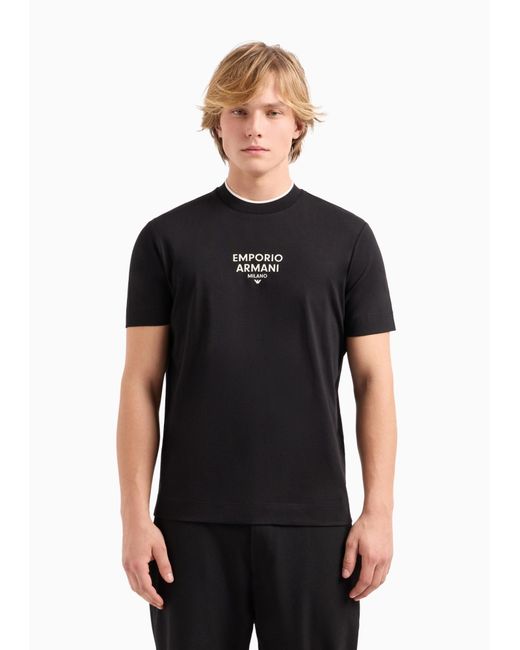 Emporio Armani Black Logo-Rubberised Crewneck T-Shirt for men