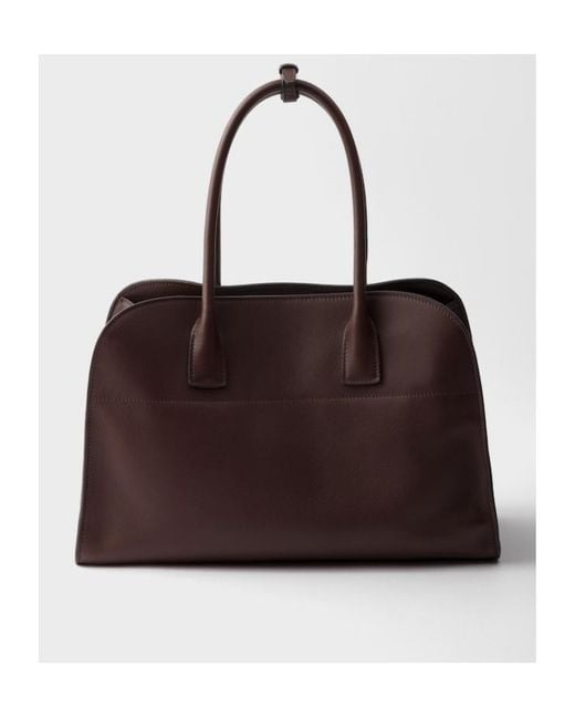 Prada Brown Logo Detailed Open Top Large Tote Bag