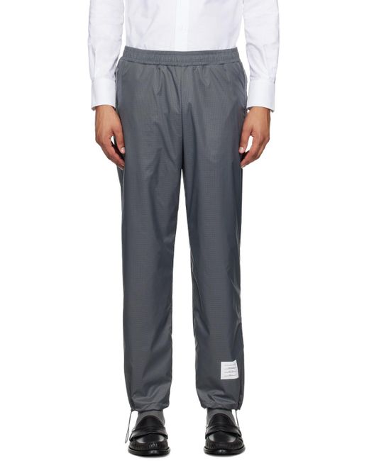 Thom Browne Gray Logo-Patch Sheer-Ripstop Track Pants for men