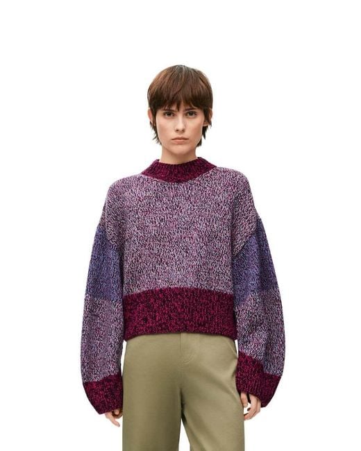 Loewe Purple Balloon Sleeved Crewneck Cropped Jumper