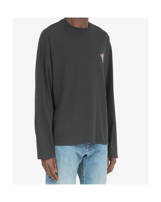 Maison Margiela Blue Floral-Print Long-Sleeve T-Shirt for men