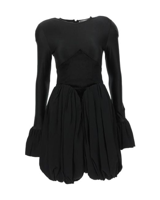Rabanne Black Panelled Crewneck Flared Dress