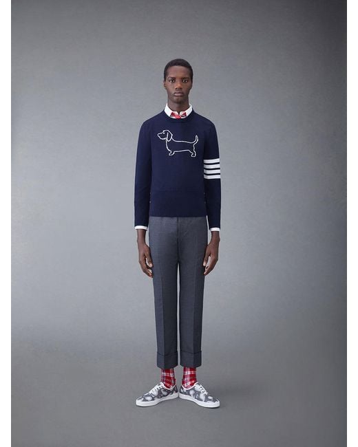 Thom Browne Blue 4-Bar Stripe Crewneck Jumper for men