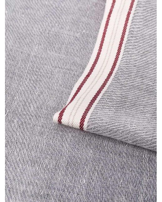 Brunello Cucinelli Gray Striped Frayed Edge Border Scarf for men