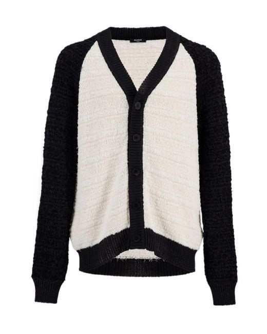 Balmain Black Two-Toned Tweed Cardigan for men
