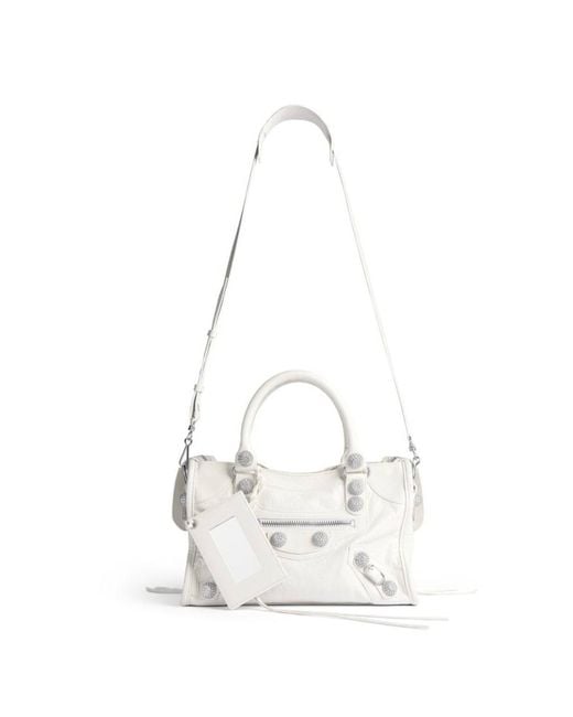 Balenciaga White Le City Bag Small Giant Studs With Rhinestones
