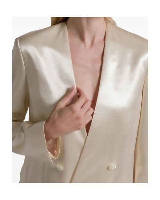 Alberta Ferretti White Satin Double-Breasted Blazer