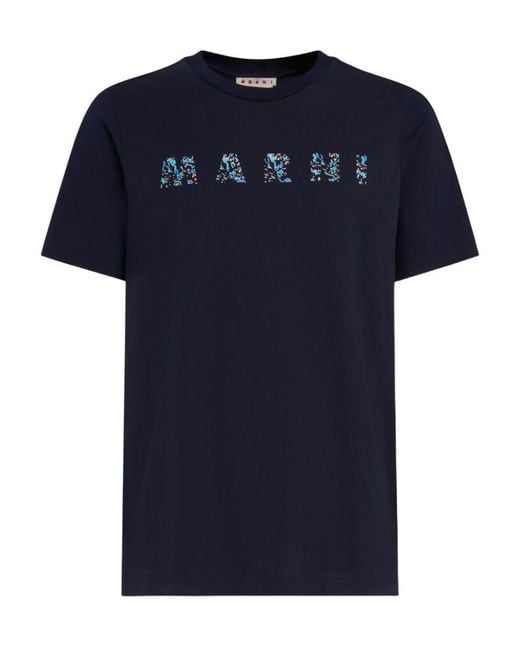 Marni Blue Logo Printed Crewneck T-Shirt for men